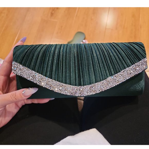 Evening Clutch Crossbody Bag Green Purse Wedding Handbag Party Prom Bridal Gift - Picture 1 of 10